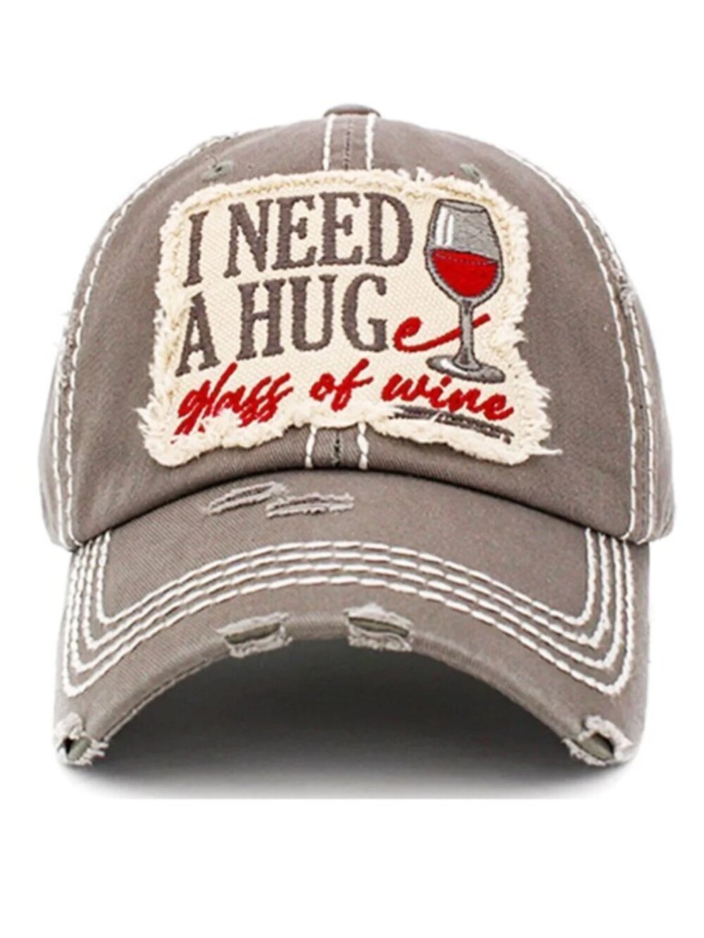 Ladies Grey I Need a Huge Glass of Wine Baseball Hat